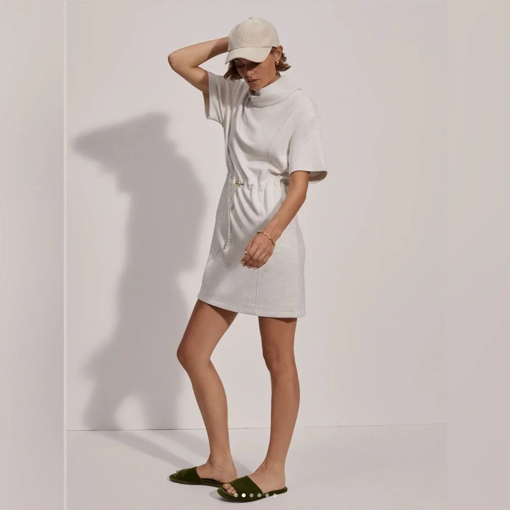 Varley Sophie Dress Marled Ivory Sz S Comfy Soft Mini Cinched Waist - Picture 2 of 10